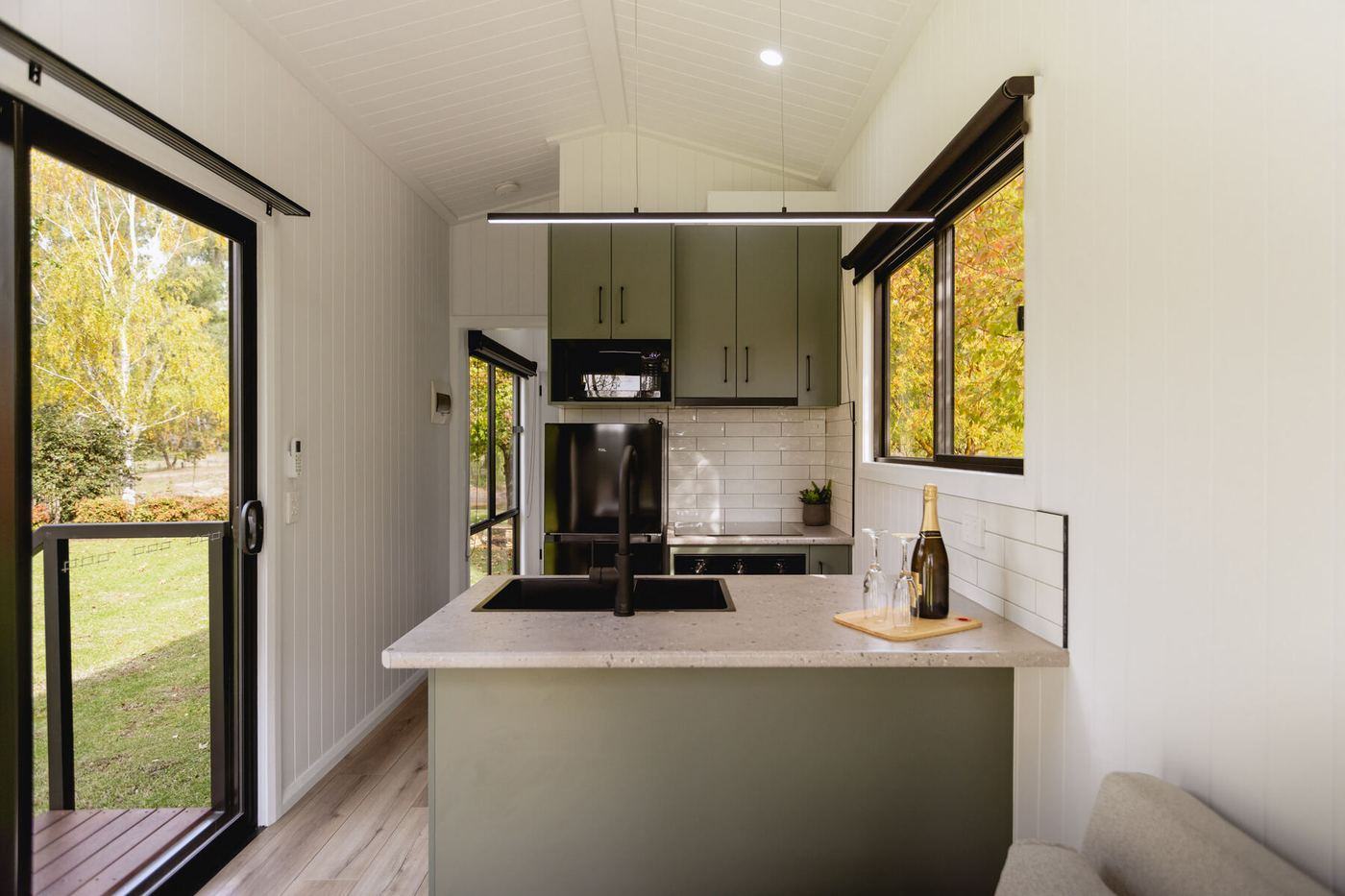 The Panarama kitchen with Laminex cabinetry and stone benchtop